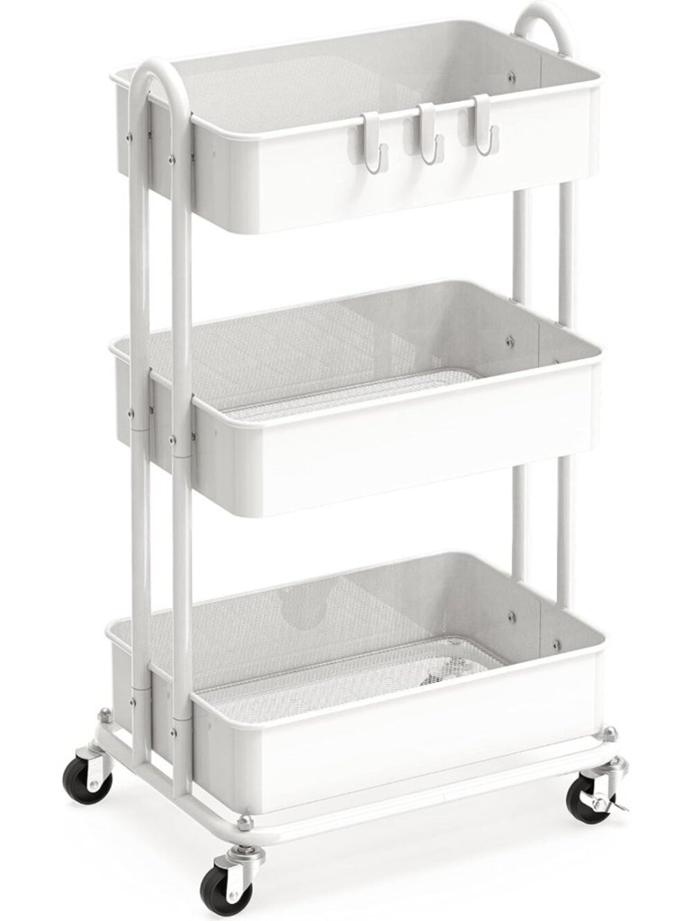3-Tier Heavy Duty Metal Rolling Utility Cart - Versatile Storage Solution, White